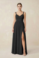 Sweetheart A - Line Chiffon Bridesmaid Dress with Slit in Black - SHE IS ME Bridesmaid Dresses