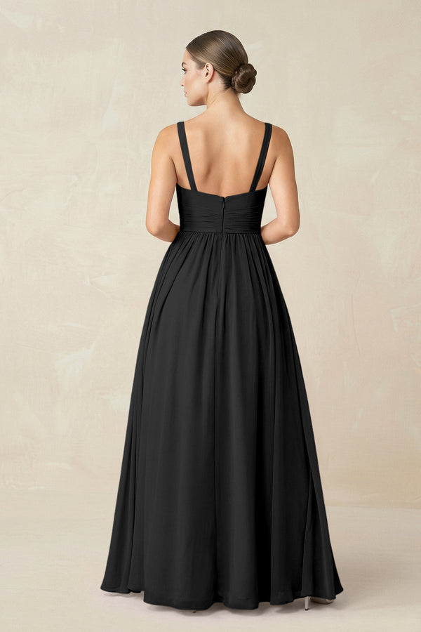 Sweetheart A - Line Chiffon Bridesmaid Dress with Slit in Black - SHE IS ME Bridesmaid Dresses