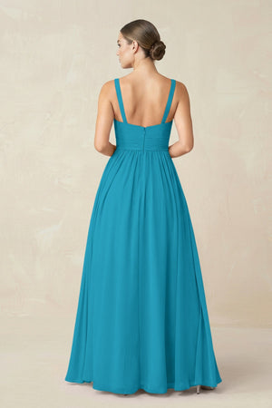 Sweetheart A - Line Chiffon Bridesmaid Dress with Slit in Blue Jay - SHE IS ME Bridesmaid Dresses