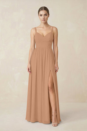 Sweetheart A - Line Chiffon Bridesmaid Dress with Slit in Bronzer - SHE IS ME Bridesmaid Dresses