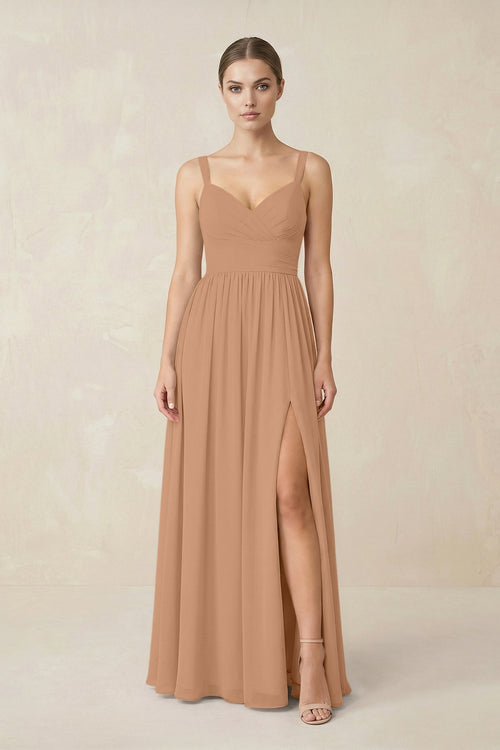Sweetheart A - Line Chiffon Bridesmaid Dress with Slit in Bronzer - SHE IS ME Bridesmaid Dresses