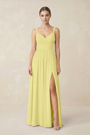 Sweetheart A - Line Chiffon Bridesmaid Dress with Slit in Buttercup - SHE IS ME Bridesmaid Dresses