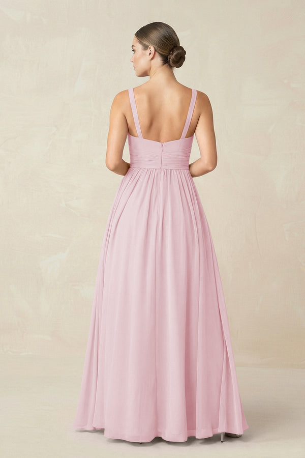 Sweetheart A - Line Chiffon Bridesmaid Dress with Slit in Candy Pink - SHE IS ME Bridesmaid Dresses