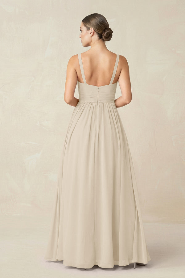 Sweetheart A - Line Chiffon Bridesmaid Dress with Slit in Champagne - SHE IS ME Bridesmaid Dresses