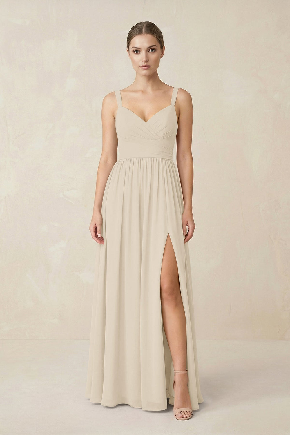 Sweetheart A - Line Chiffon Bridesmaid Dress with Slit in Champagne - KISS BRIDAL Bridesmaid Dresses