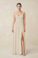 Sweetheart A - Line Chiffon Bridesmaid Dress with Slit in Champagne - SHE IS ME Bridesmaid Dresses