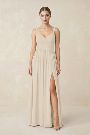 Sweetheart A - Line Chiffon Bridesmaid Dress with Slit in Champagne - SHE IS ME Bridesmaid Dresses