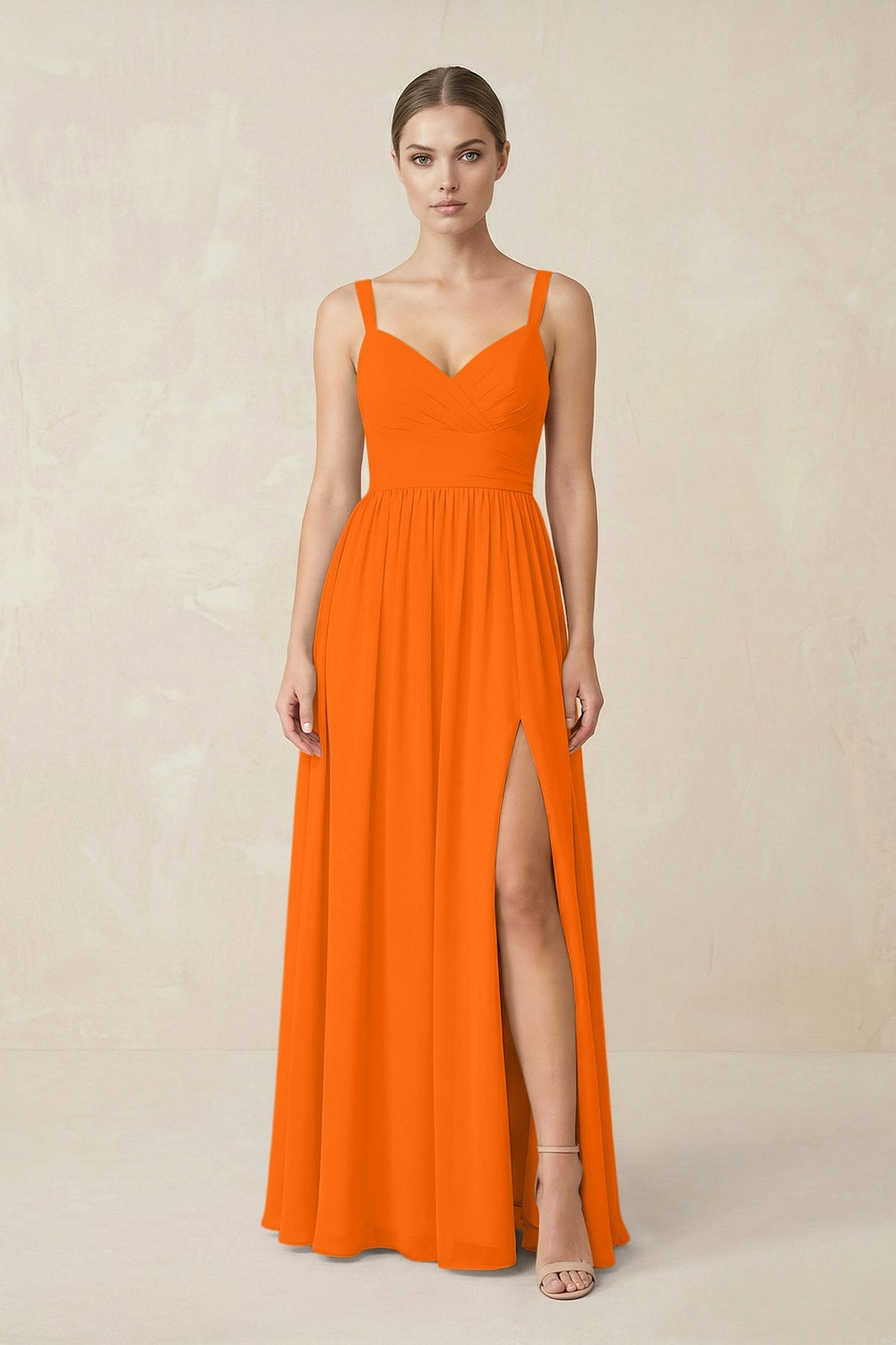 Sweetheart A - Line Chiffon Bridesmaid Dress with Slit in Cinnamon - KISS BRIDAL Bridesmaid Dresses