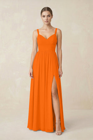 Sweetheart A - Line Chiffon Bridesmaid Dress with Slit in Cinnamon - SHE IS ME Bridesmaid Dresses
