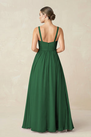 Sweetheart A - Line Chiffon Bridesmaid Dress with Slit in Dark Green - SHE IS ME Bridesmaid Dresses