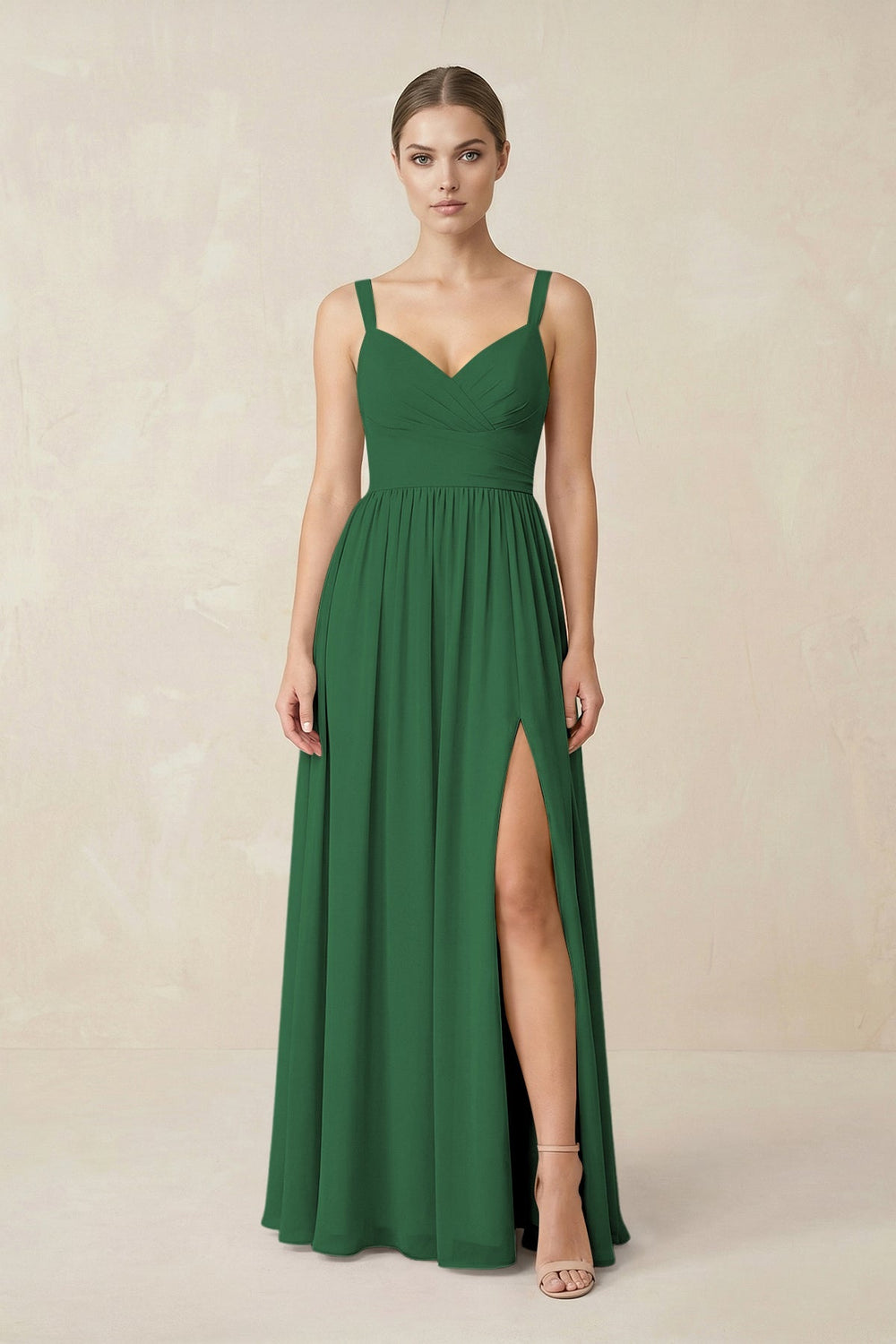 Sweetheart A - Line Chiffon Bridesmaid Dress with Slit in Dark Green - KISS BRIDAL Bridesmaid Dresses