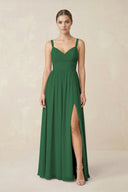 Sweetheart A - Line Chiffon Bridesmaid Dress with Slit in Dark Green - SHE IS ME Bridesmaid Dresses
