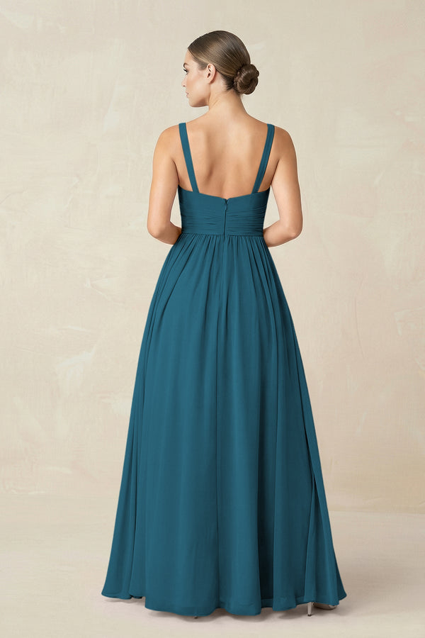 Sweetheart A - Line Chiffon Bridesmaid Dress with Slit in Dark Teal - SHE IS ME Bridesmaid Dresses