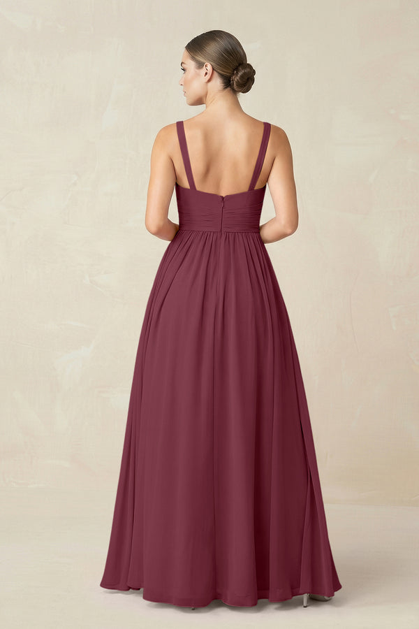 Sweetheart A-Line Chiffon Bridesmaid Dress with Slit in Desert Rose (2) | KISSBRIDAL