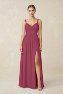 Sweetheart A - Line Chiffon Bridesmaid Dress with Slit in Desert Rose - SHE IS ME Bridesmaid Dresses