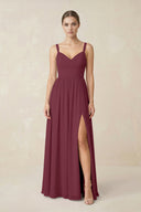Sweetheart A-Line Chiffon Bridesmaid Dress with Slit in Desert Rose | KISSBRIDAL