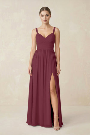 Sweetheart A-Line Chiffon Bridesmaid Dress with Slit in Desert Rose | KISSBRIDAL