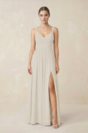 Sweetheart A - Line Chiffon Bridesmaid Dress with Slit in Dove Gray - SHE IS ME Bridesmaid Dresses