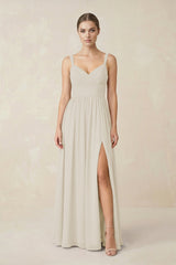 Sweetheart A - Line Chiffon Bridesmaid Dress with Slit in Dove Gray - KISS BRIDAL Bridesmaid Dresses