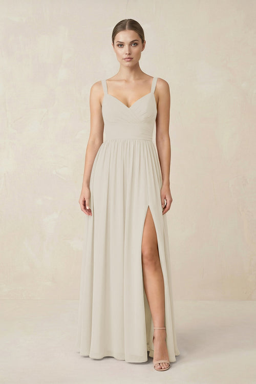 Sweetheart A - Line Chiffon Bridesmaid Dress with Slit in Dove Gray - SHE IS ME Bridesmaid Dresses