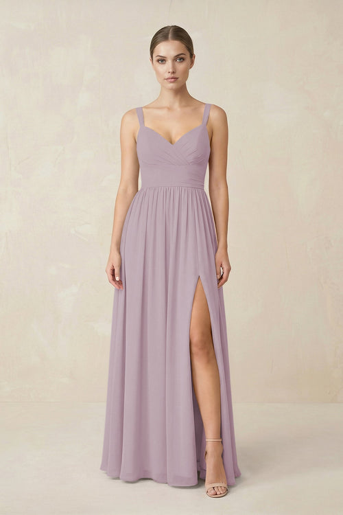 Sweetheart A - Line Chiffon Bridesmaid Dress with Slit in Dusk - SHE IS ME Bridesmaid Dresses