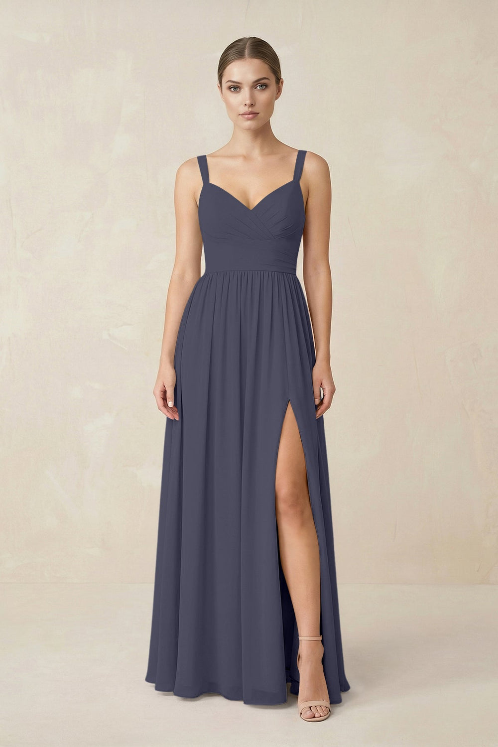 Sweetheart A - Line Chiffon Bridesmaid Dress with Slit in Dusk Blue - KISS BRIDAL Bridesmaid Dresses