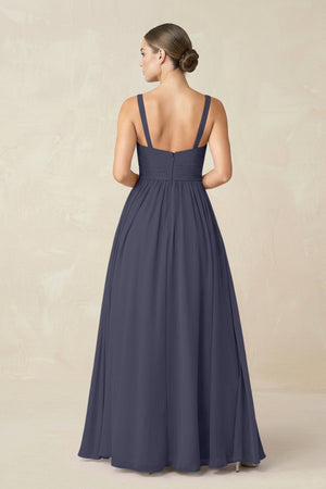 Sweetheart A - Line Chiffon Bridesmaid Dress with Slit in Dusk Blue - SHE IS ME Bridesmaid Dresses