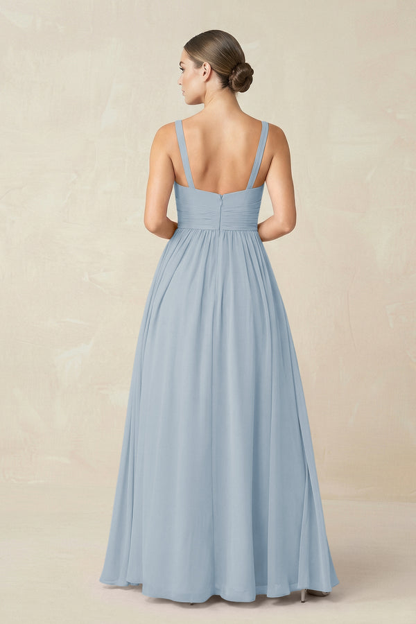 Sweetheart A - Line Chiffon Bridesmaid Dress with Slit in Dusty Blue - SHE IS ME Bridesmaid Dresses