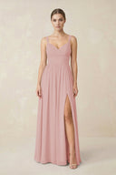 Sweetheart A - Line Chiffon Bridesmaid Dress with Slit in Dusty Rose - SHE IS ME Bridesmaid Dresses