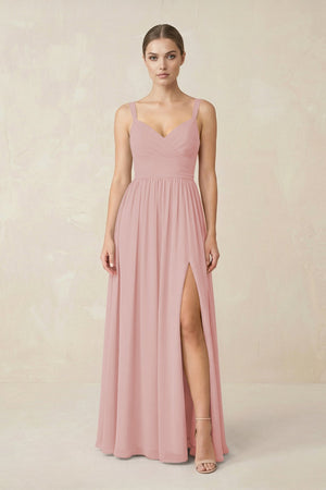 Sweetheart A - Line Chiffon Bridesmaid Dress with Slit in Dusty Rose - SHE IS ME Bridesmaid Dresses