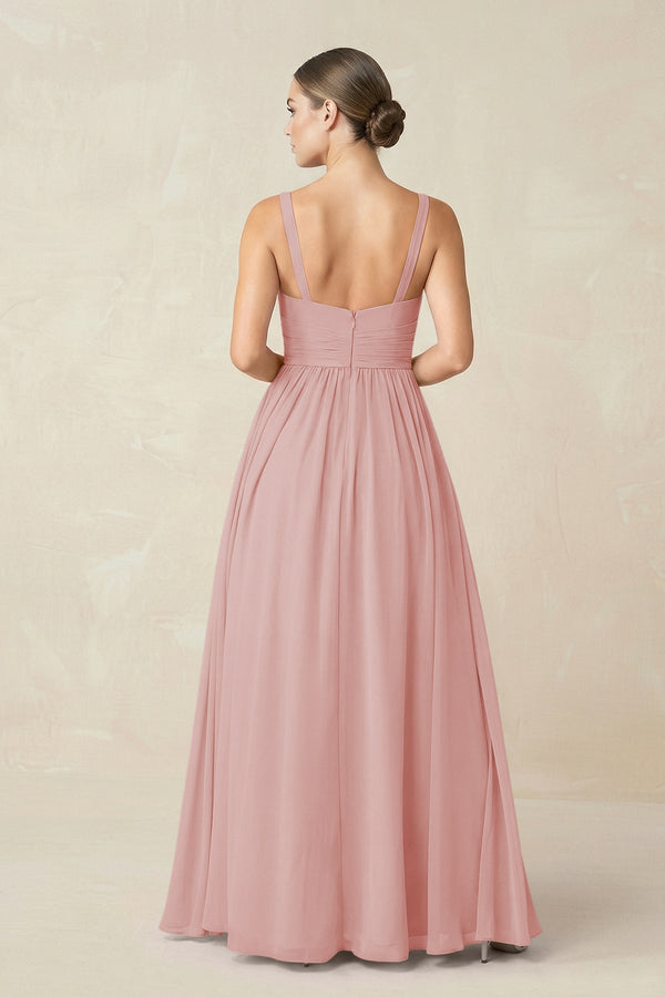 Sweetheart A - Line Chiffon Bridesmaid Dress with Slit in Dusty Rose - SHE IS ME Bridesmaid Dresses