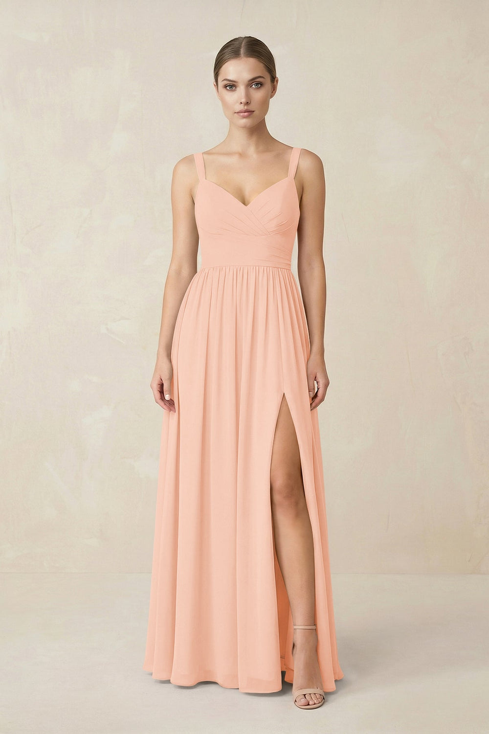 Sweetheart A - Line Chiffon Bridesmaid Dress with Slit in English Rose - KISS BRIDAL Bridesmaid Dresses