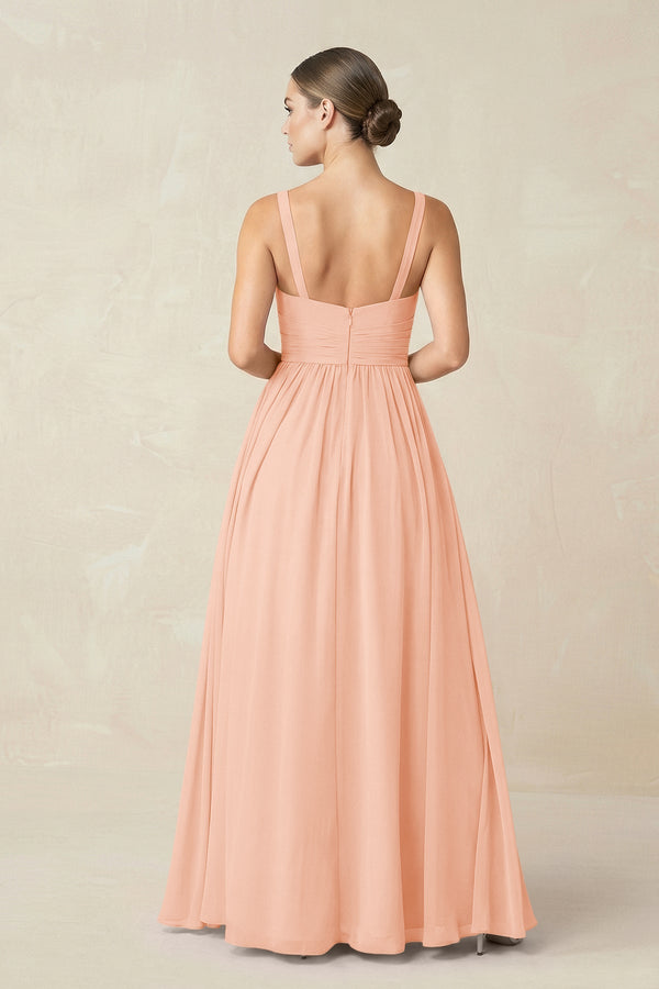 Sweetheart A - Line Chiffon Bridesmaid Dress with Slit in English Rose - SHE IS ME Bridesmaid Dresses