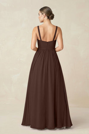 Sweetheart A - Line Chiffon Bridesmaid Dress with Slit in Espresso - SHE IS ME Bridesmaid Dresses