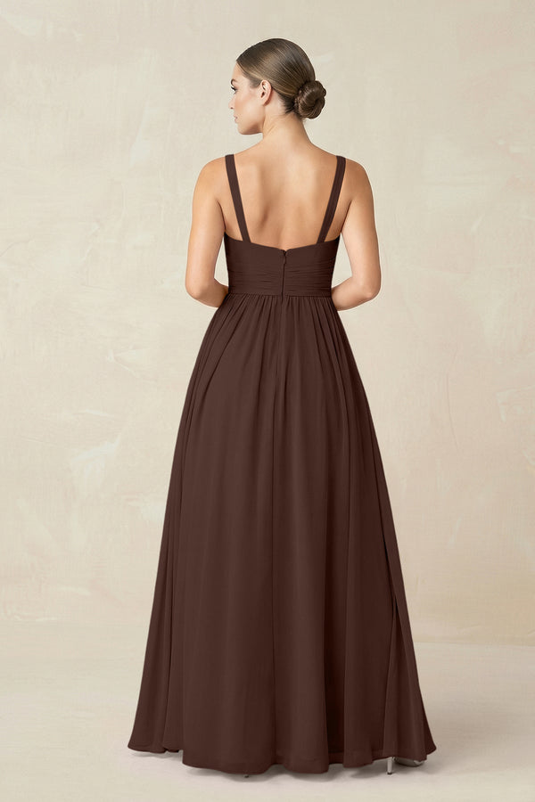 Sweetheart A - Line Chiffon Bridesmaid Dress with Slit in Espresso - SHE IS ME Bridesmaid Dresses