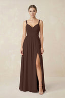 Sweetheart A - Line Chiffon Bridesmaid Dress with Slit in Espresso - SHE IS ME Bridesmaid Dresses