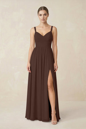 Sweetheart A - Line Chiffon Bridesmaid Dress with Slit in Espresso - SHE IS ME Bridesmaid Dresses