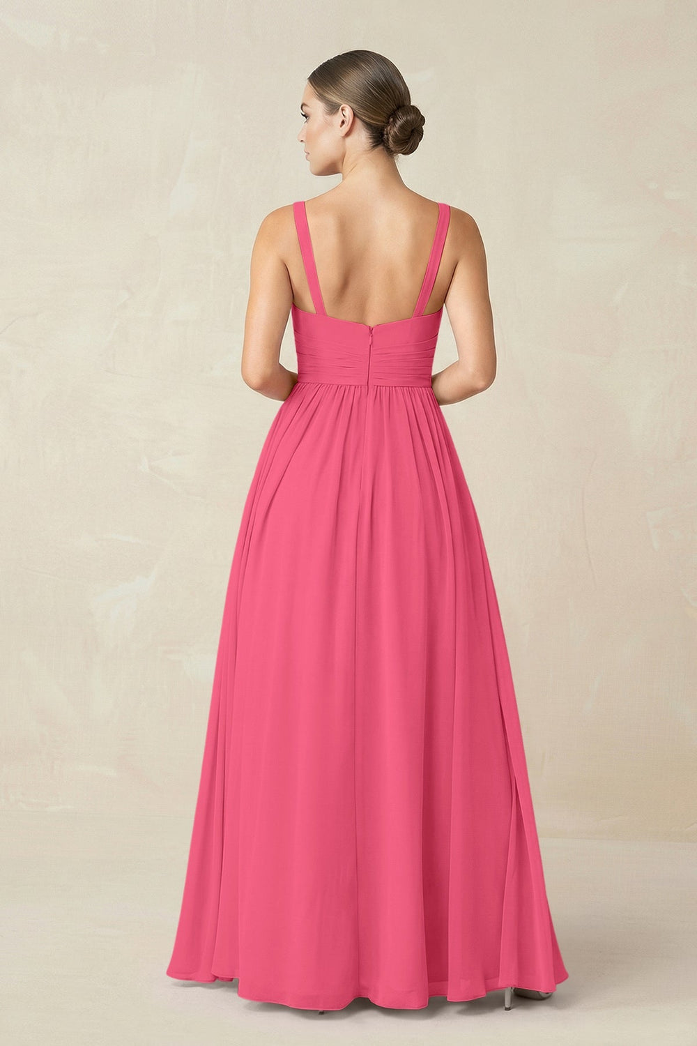 Sweetheart A - Line Chiffon Bridesmaid Dress with Slit in Fuchsia - KISS BRIDAL Bridesmaid Dresses