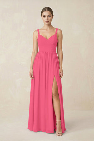 Sweetheart A - Line Chiffon Bridesmaid Dress with Slit in Fuchsia - SHE IS ME Bridesmaid Dresses