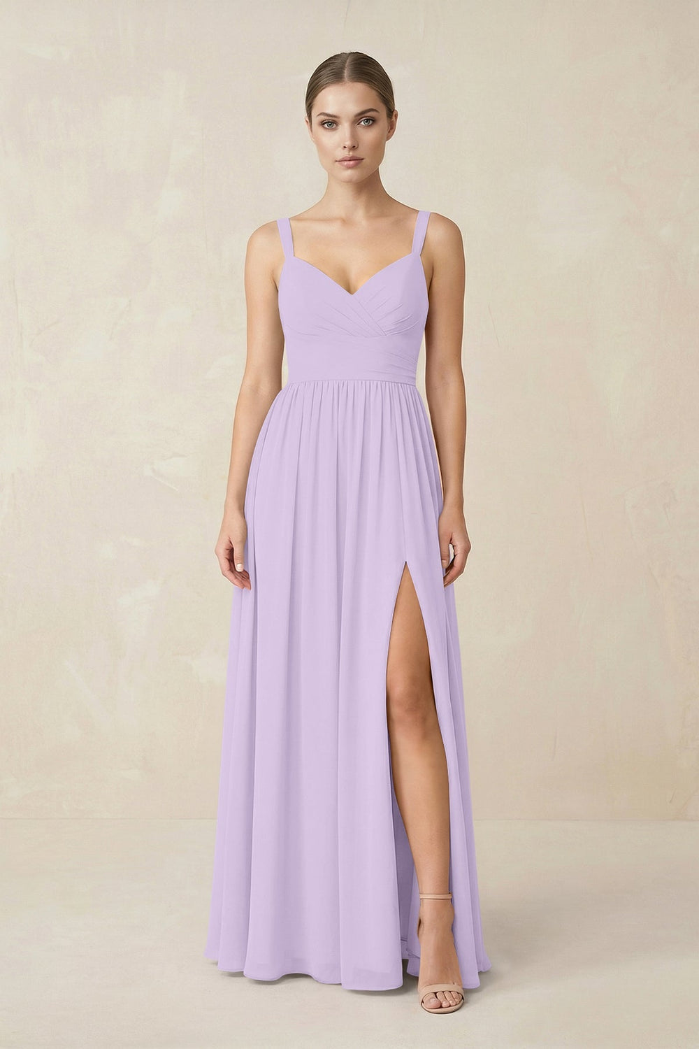 Sweetheart A - Line Chiffon Bridesmaid Dress with Slit in Lavender - KISS BRIDAL Bridesmaid Dresses