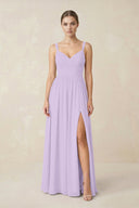 Sweetheart A - Line Chiffon Bridesmaid Dress with Slit in Lavender - SHE IS ME Bridesmaid Dresses