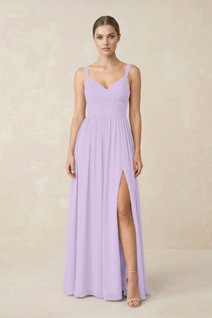 Sweetheart A - Line Chiffon Bridesmaid Dress with Slit in Lavender - SHE IS ME Bridesmaid Dresses