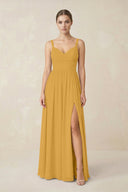 Sweetheart A - Line Chiffon Bridesmaid Dress with Slit in Marigold - SHE IS ME Bridesmaid Dresses