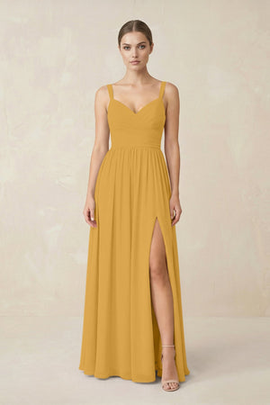 Sweetheart A - Line Chiffon Bridesmaid Dress with Slit in Marigold - SHE IS ME Bridesmaid Dresses