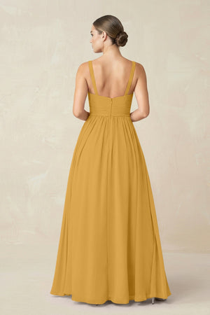 Sweetheart A - Line Chiffon Bridesmaid Dress with Slit in Marigold - SHE IS ME Bridesmaid Dresses