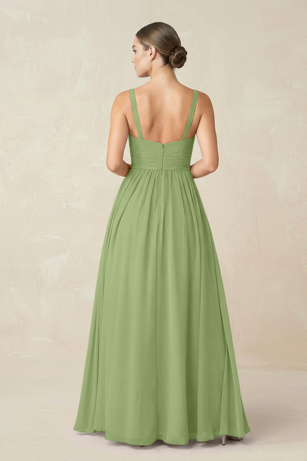Sweetheart A - Line Chiffon Bridesmaid Dress with Slit in Matcha - SHE IS ME Bridesmaid Dresses
