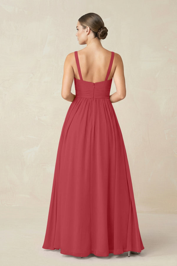 Sweetheart A - Line Chiffon Bridesmaid Dress with Slit in Merlot - SHE IS ME Bridesmaid Dresses