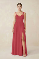 Sweetheart A - Line Chiffon Bridesmaid Dress with Slit in Merlot - SHE IS ME Bridesmaid Dresses