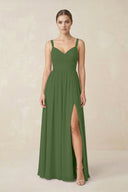 Sweetheart A - Line Chiffon Bridesmaid Dress with Slit in Moss - SHE IS ME Bridesmaid Dresses