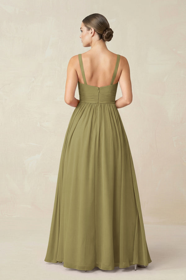 Sweetheart A-Line Chiffon Bridesmaid Dress with Slit in Moss Green (2) | KISSBRIDAL